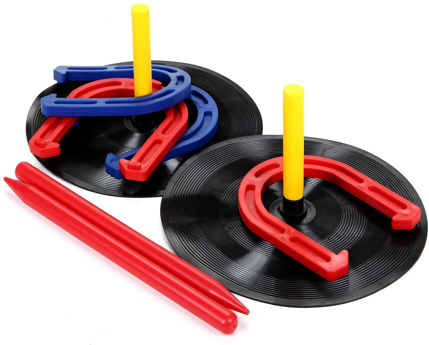 Skørter | Win SPORTS Outdoor Indoor Rubber Horseshoe Set Includes 4 Horseshoes, 2 Plugs, 2 Rubber Mats, 2 Red Plastic Plugs, Beach Game Perfect for Tailgating, Camping, Backyard, Fun for Kids Adults