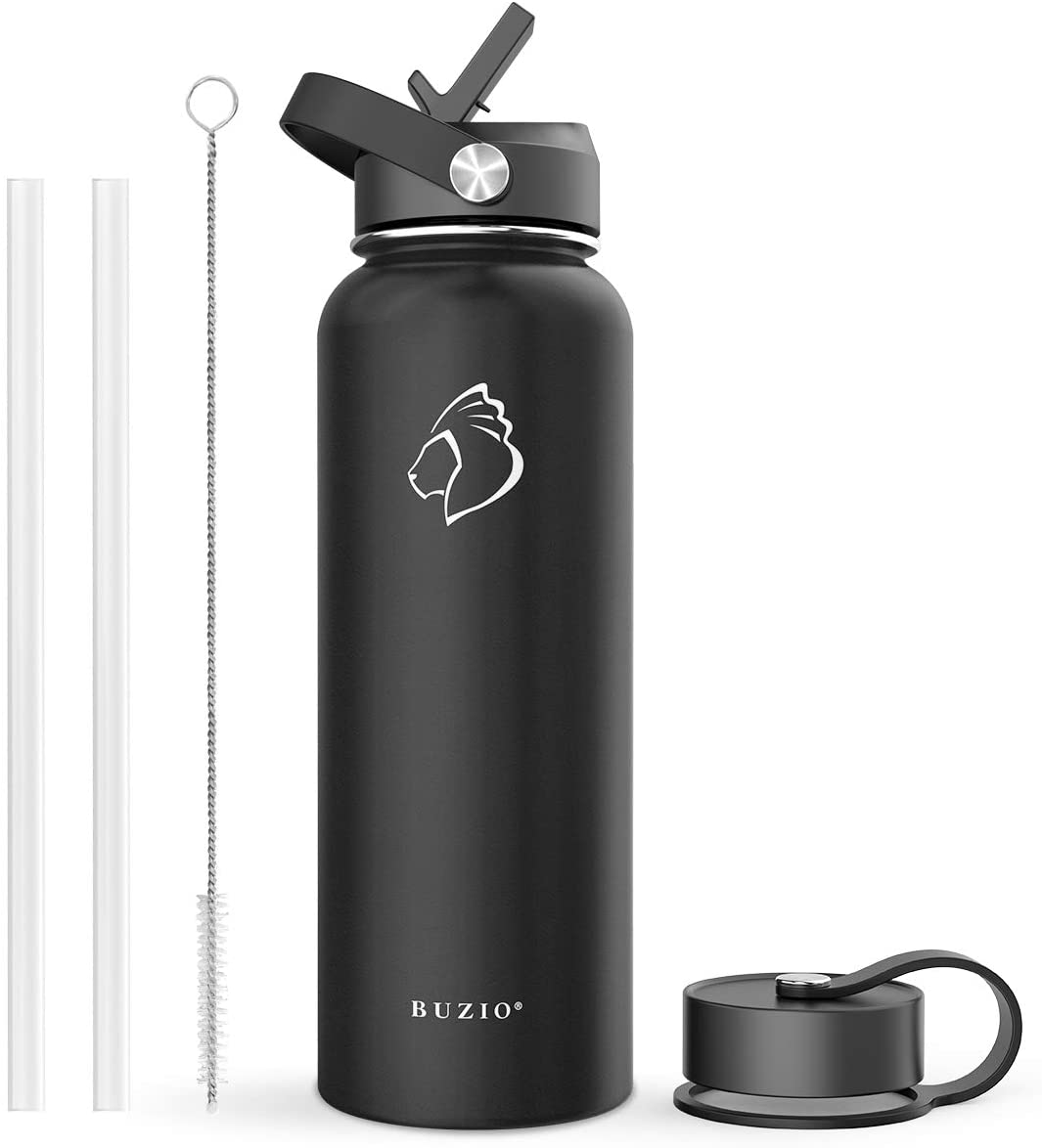 Skorter | BUZIO Insulated Water Bottle with Straw Lid and Flex Cap, 32oz, 40oz, 64oz, 87oz Modern Double Vacuum Stainless Steel Water Bottle, Cold for 48 Hours Hot for 24 Hours Easy Thermos Mug, BPA-Free