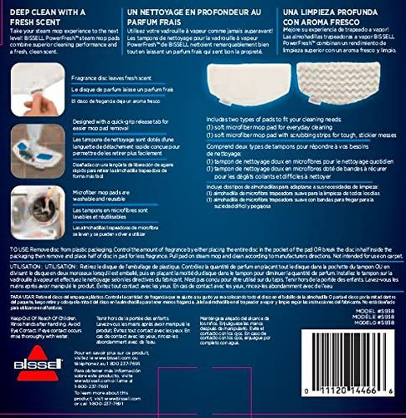 Skorter | BISSELL PowerFresh Steam Mop Pads (2 pk) with Scent Discs (4 ct), 5938