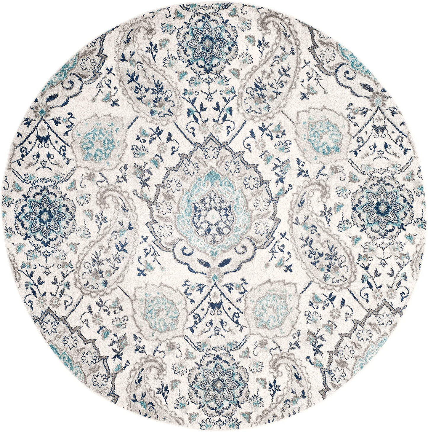 Skørter | Safavieh Madison Collection MAD600C Boho Chic Glam Paisley Non-Shedding Stain Resistant Living Room Bedroom Area Rug 3' x 3' Round Cream/ Light Grey