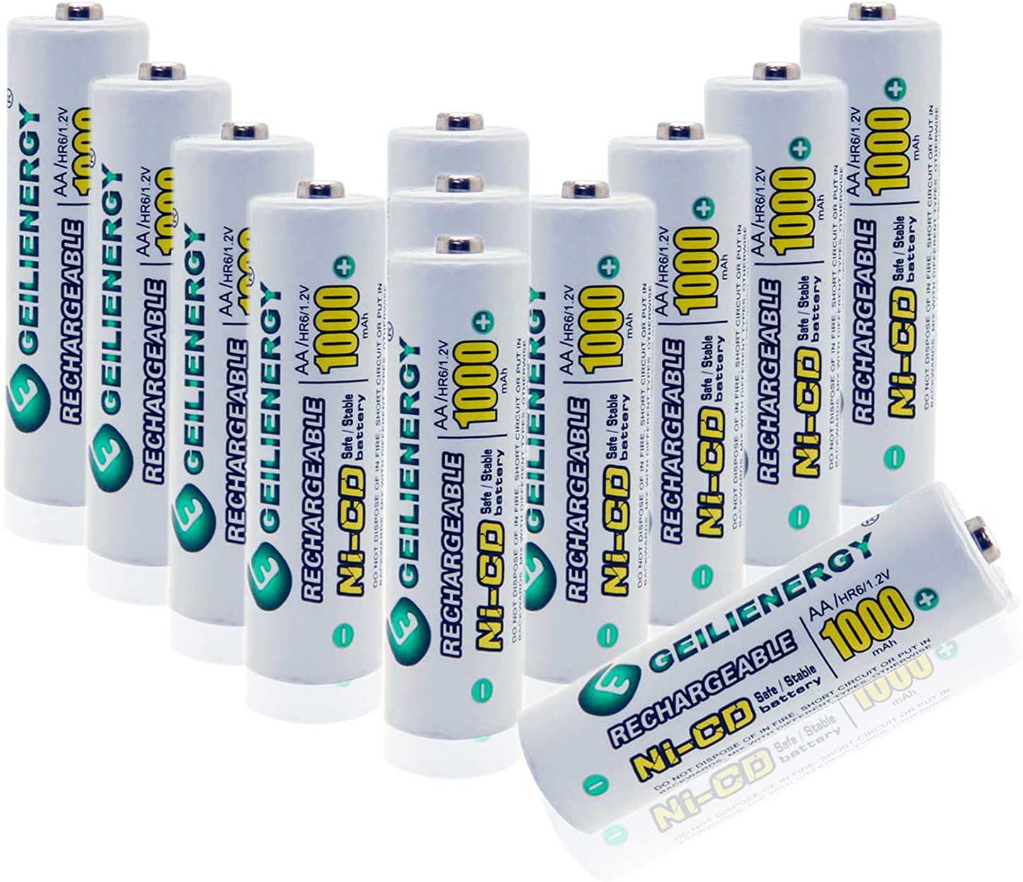 Skorter | GEILIENERGY Solar Light AA Ni-CD 1000mAh Rechargeable Batteries, AA Rechargeable Batteries for Solar Lights (Pack of 12)