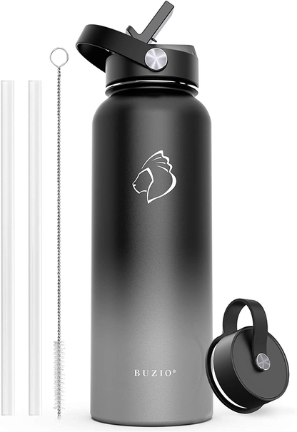 Skorter | BUZIO Insulated Water Bottle with Straw Lid and Flex Cap, 32oz, 40oz, 64oz, 87oz Modern Double Vacuum Stainless Steel Water Bottle, Cold for 48 Hours Hot for 24 Hours Easy Thermos Mug, BPA-Free