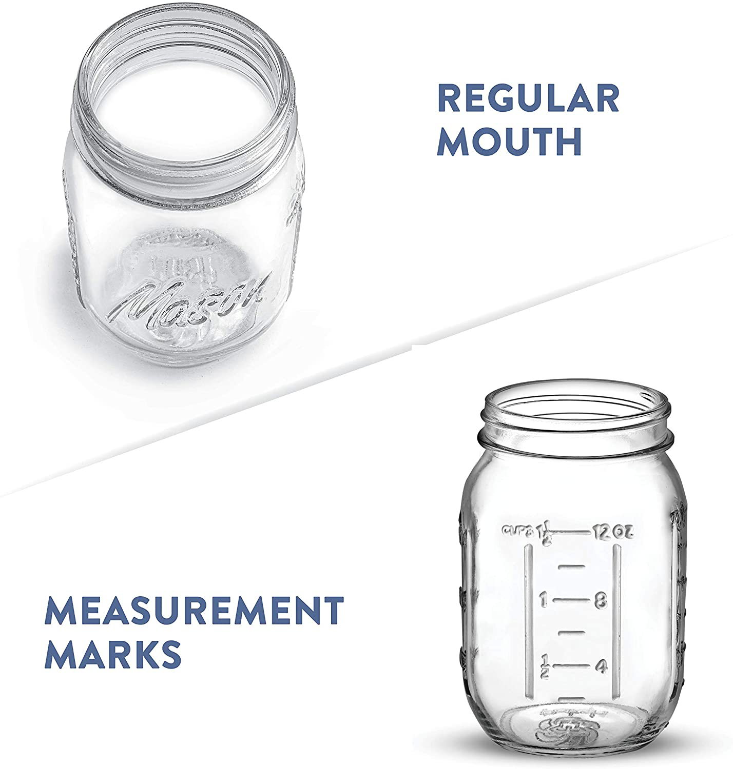 Skorter | Regular Mouth Glass Mason Jars, 16-Ounce Glass Canning Jars With Silver Metal Tight Lids And Bands With Measurement Marks, For Preserving, Storage, Meal Prep, Overnight Oats, Jam, Jelly, (10 Pack)