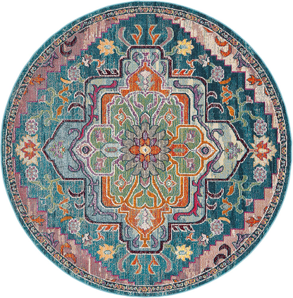 Skørter | Safavieh Crystal Collection CRS501M Boho Chic Oriental Medallion Distressed Non-Shedding Stain Resistant Living Room Bedroom Area Rug, 4' x 4' Round, Light Blue / Gray