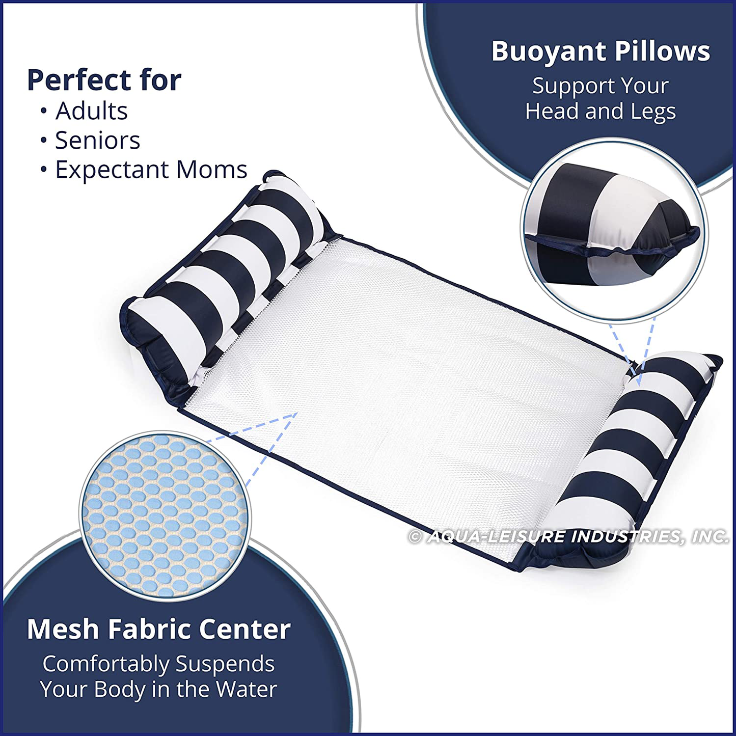 Skorter | Aqua 4-in-1 Monterey Hammock XL (Longer/Wider) Inflatable Swim Boat Chair, Water Hammock, Burgundy/Navy Stripes