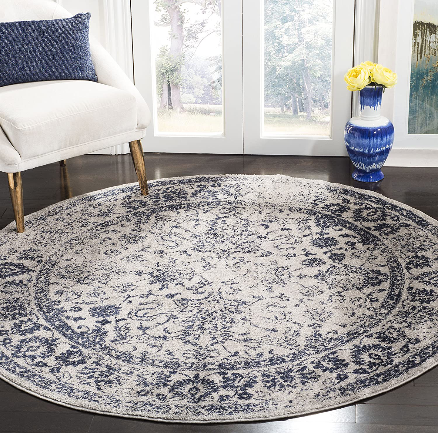 Skørter | Safavieh Adirondack Collection ADR109P Oriental Slight Worn Non-Shedding Dining Room Entry Foyer Living Room Bedroom Area Rug, 6' x 6' Round, Gray / Navy Blue