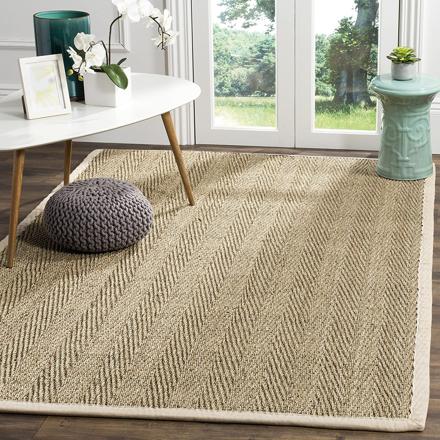 Skørter | Safavieh Natural Fiber Collection NF115J Border Herringbone Seagrass Area Rug, 3' x 5', Ivory