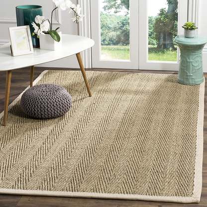 Skørter | Safavieh Natural Fiber Collection NF115J Border Herringbone Seagrass Area Rug, 3' x 5', Ivory