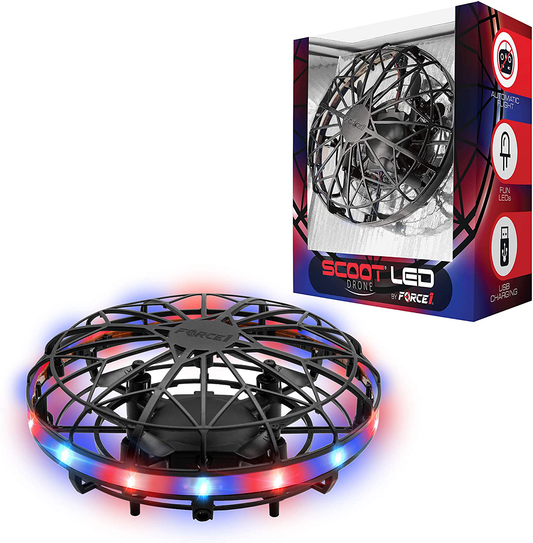 Skorter | Force1 Scoot LED Hand-operated Drone for Kids or Adults - Hands-free Motion Sensor Mini Drone, Easy Indoor Small UFO Toy Flying Ball Drone Toy for Boys and Girls (Red/Blue)