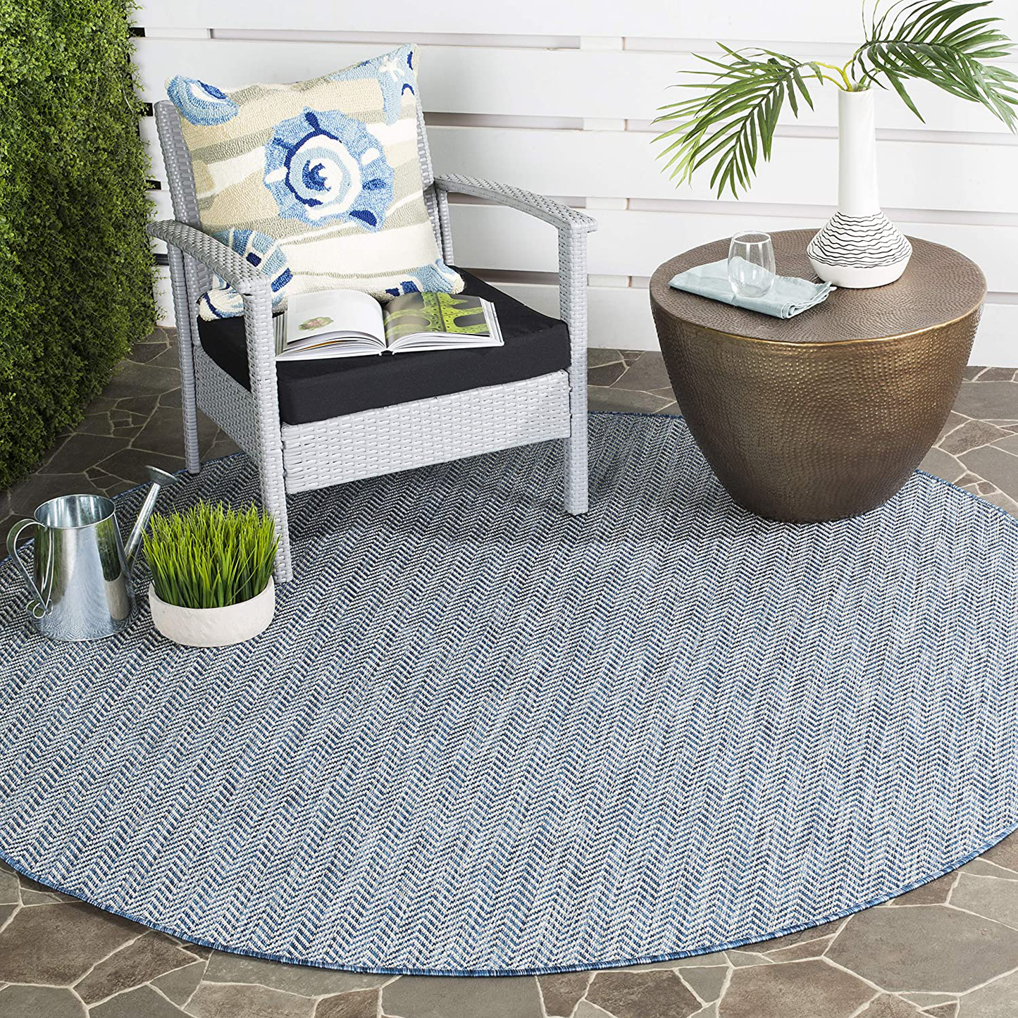 Skørter | Safavieh Courtyard Collection CY8022 Indoor/ Outdoor Non-Shedding Easy Clean Patio Backyard Veranda Cover Mudroom Area Rug, 5'3" x 5'3" Round, Navy Blue / Gray
