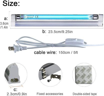 Skørter | U/V/C Light Lamp 185nm with 253.7nm Light Bulb 5ft Cable and Plug 110V (6W Ozone Lamp)