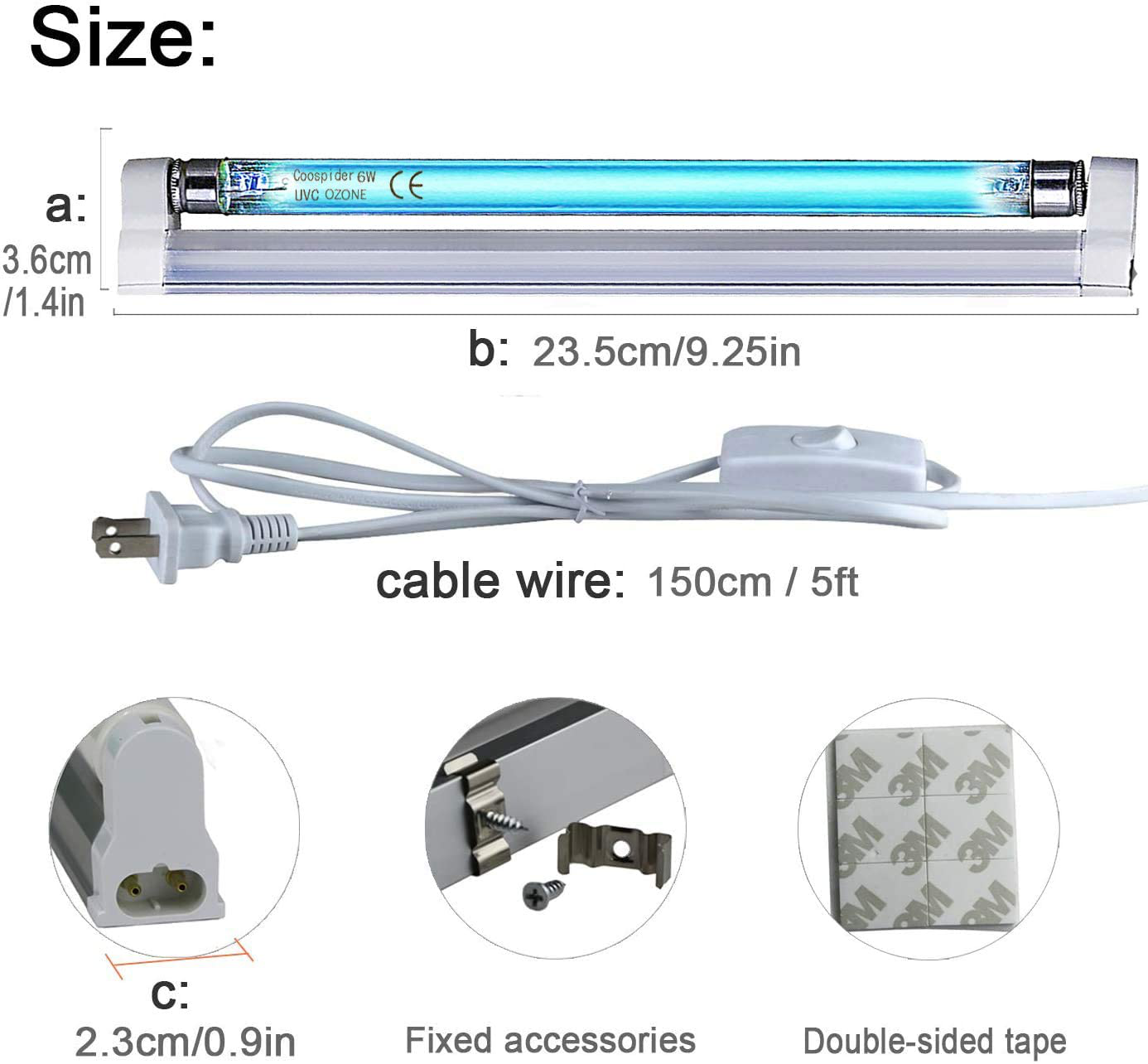 Skorter | U/V/C Light Lamp 185nm with 253.7nm Bulb 5ft Cord and Plug 110V (6W Ozone Lamp)
