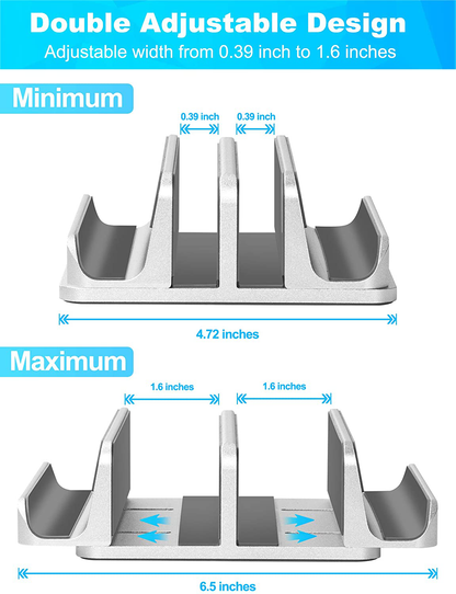 Skorter | Jarlink Adjustable Vertical Laptop Stand, Desk Stand Adjustable Laptop Holder With 2 Slots (Up To 17.3 Inches), Compatible With All Macbook Pro/Air/Microsoft Surface, Newly Developed, (Silver)