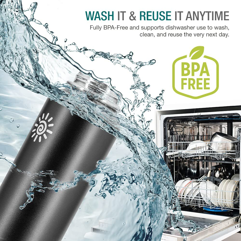 Skørter | Dione Water Bottle 40 oz. Bottle Double Wall Stainless Steel & Vacuum Insulated (Black) Sport Hydro Container for Home, Office, School, Outdoor Camping (Standard Mouth / Leak-proof / BPA-free Cap)