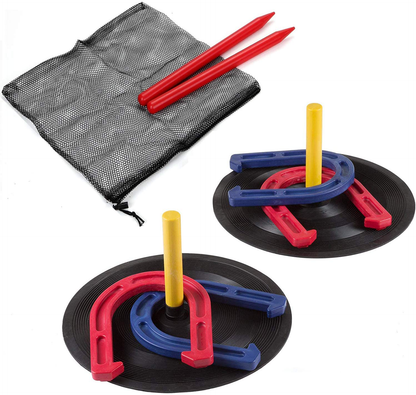 Skørter | Win SPORTS Outdoor Indoor Rubber Horseshoe Set Includes 4 Horseshoes, 2 Plugs, 2 Rubber Mats, 2 Red Plastic Plugs, Beach Game Perfect for Tailgating, Camping, Backyard, Fun for Kids Adults