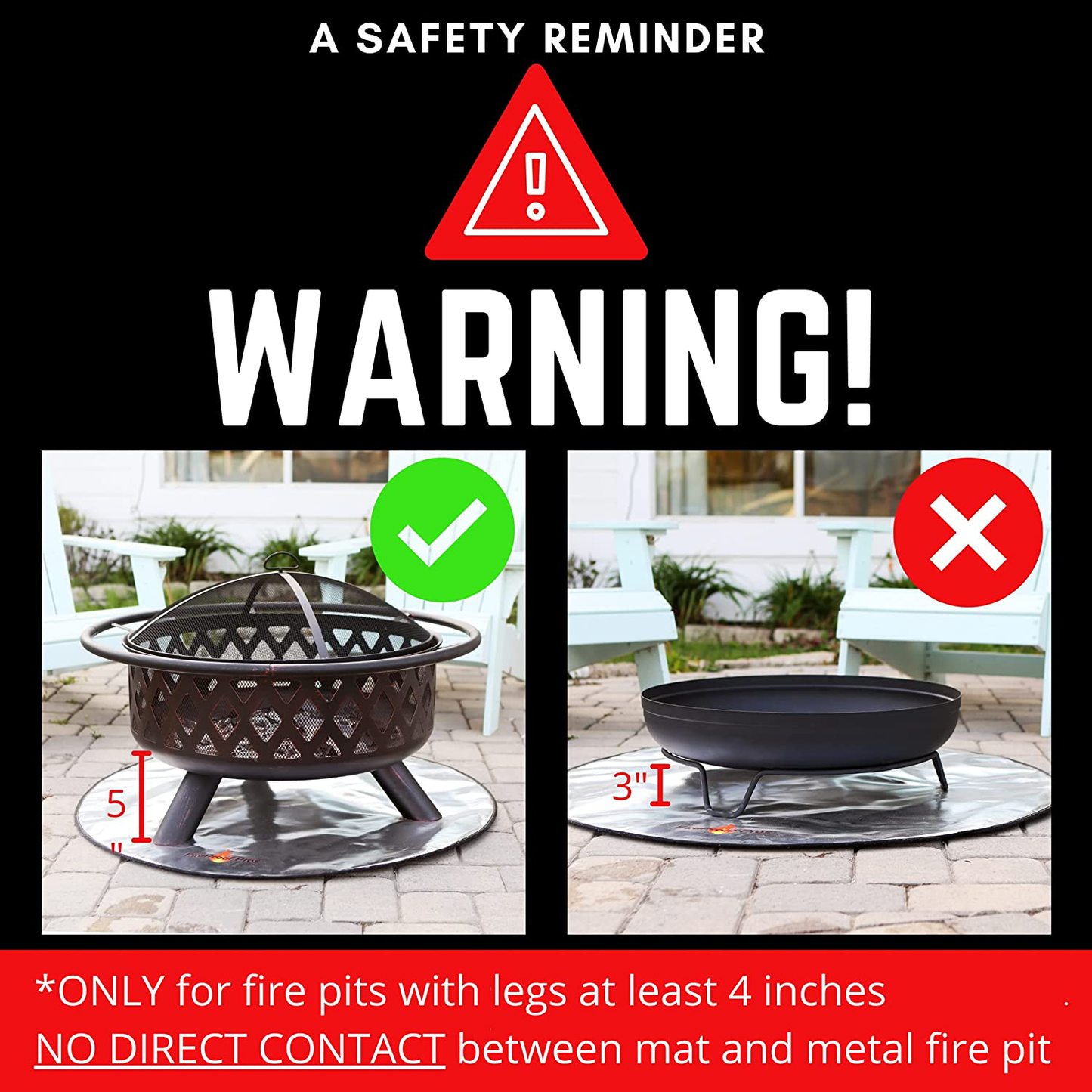 Skorter | Fireproof Pros 24" Round Fireplace Mat for Decks, Patios, Grass, and Concrete. Non-flammable Heat Resistant Fireproof Mat / Ember Mat. 3-layer Pad Protector for Under the Fireplace