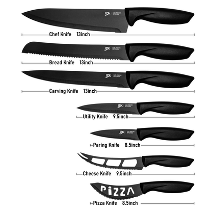 Skorter | 15-piece Kitchen Knife Set - High Carbon Stainless Steel, Non-Stick Coating, Rust Resistant, Ergonomic Handles