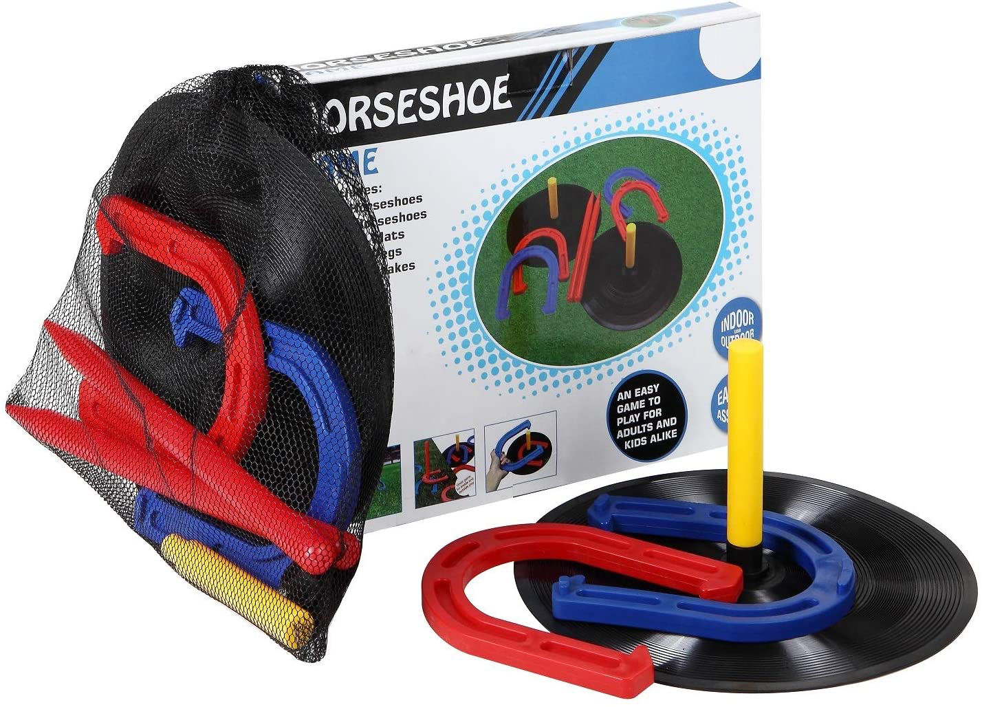 Skørter | Win SPORTS Outdoor Indoor Rubber Horseshoe Set Includes 4 Horseshoes, 2 Plugs, 2 Rubber Mats, 2 Red Plastic Plugs, Beach Game Perfect for Tailgating, Camping, Backyard, Fun for Kids Adults