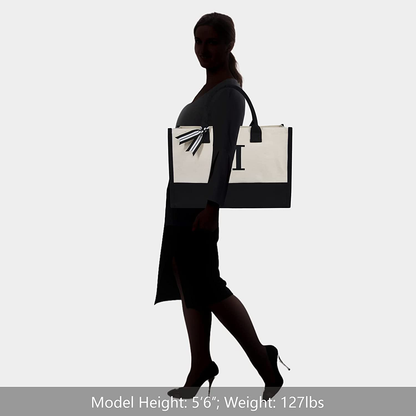 Skorter | Personal Initial Canvas Beach Bag, Monogram Gift Tote Bag for Women