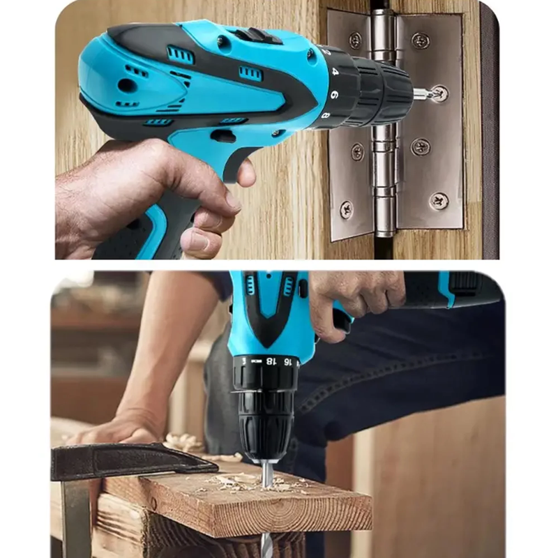 Skorter | 12V Wireless Drill with 42 Accessories with 3/8" Tool-less Chuck, 2 Speeds, 18+1 Positions, Built-in LED