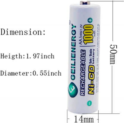 Skorter | GEILIENERGY Solar Light AA Ni-CD 1000mAh Rechargeable Batteries, AA Rechargeable Batteries for Solar Lights (Pack of 12)
