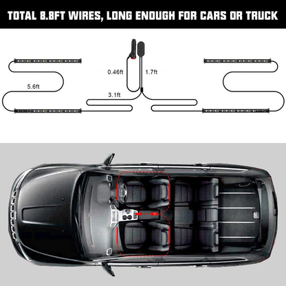 Skorter | SUNPIE Car Interior Lights, Car Strip Lights with App and Remote Control Waterproof LED Atmosphere Car Lights Comes with 48 LED Chips 2.7 m Length Indoor Lights with DC 12V Car Adapter Synchronize with Music