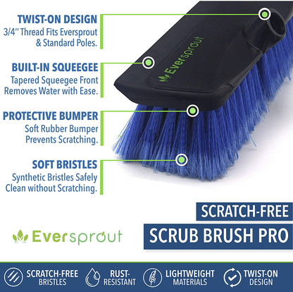 Skorter | Eversprout 1.5-to-3.5 Foot Scrubber Brush | Built-in Rubber Bumper | Lightweight Extendable Handle | Soft Bristles Wash Car, Vehicle, Boat, Solar Panel, Deck | No Scratch Brush