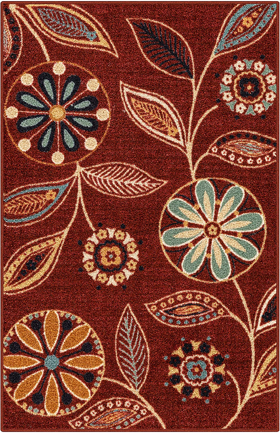 Skørter | Maples Rugs Reggie Floral Kitchen Mats Non Skid Accent Area Rug [Made in USA], 2'6 x 3'10, Merlot