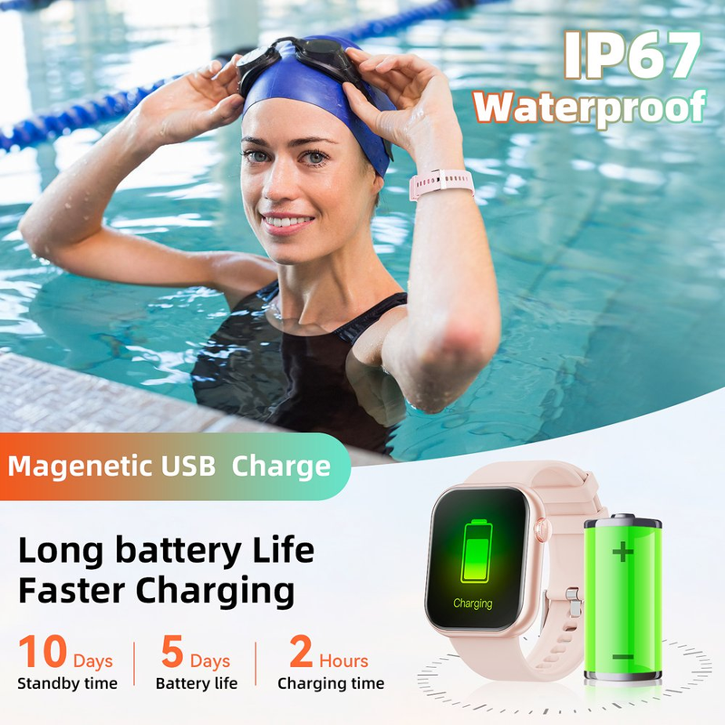 Skørter | Women's Smart Watch, 1.83 inch, IP67 Waterproof Outdoor Workout Tracker with AI