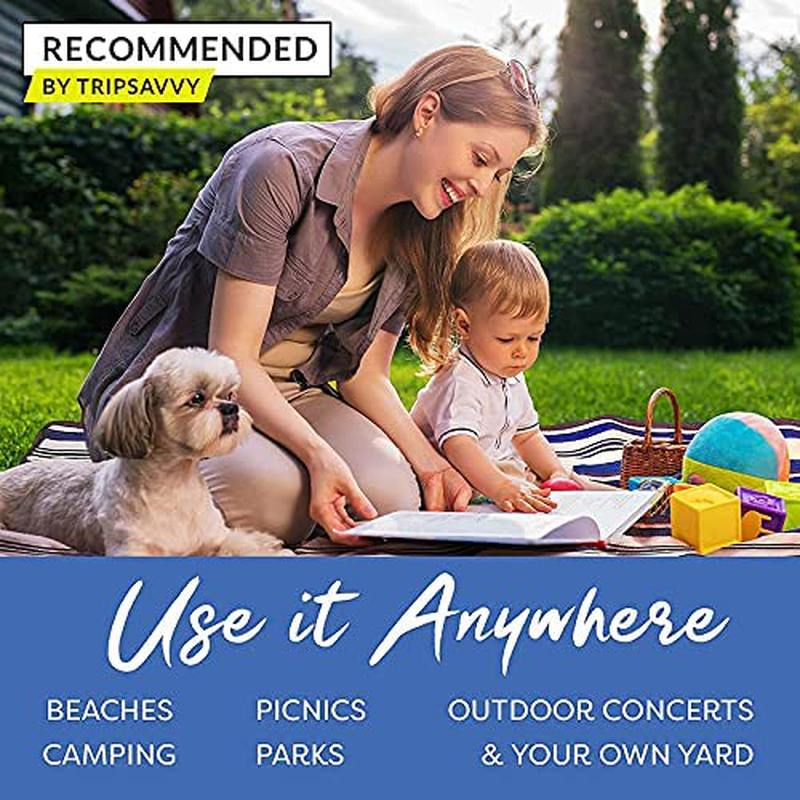 Skørter | Extra Large Picnic Blanket Double Layer for Outdoor Waterproof Practical Food Tote Our Summer Blue and White Striped for the Beach, Camping on Grass