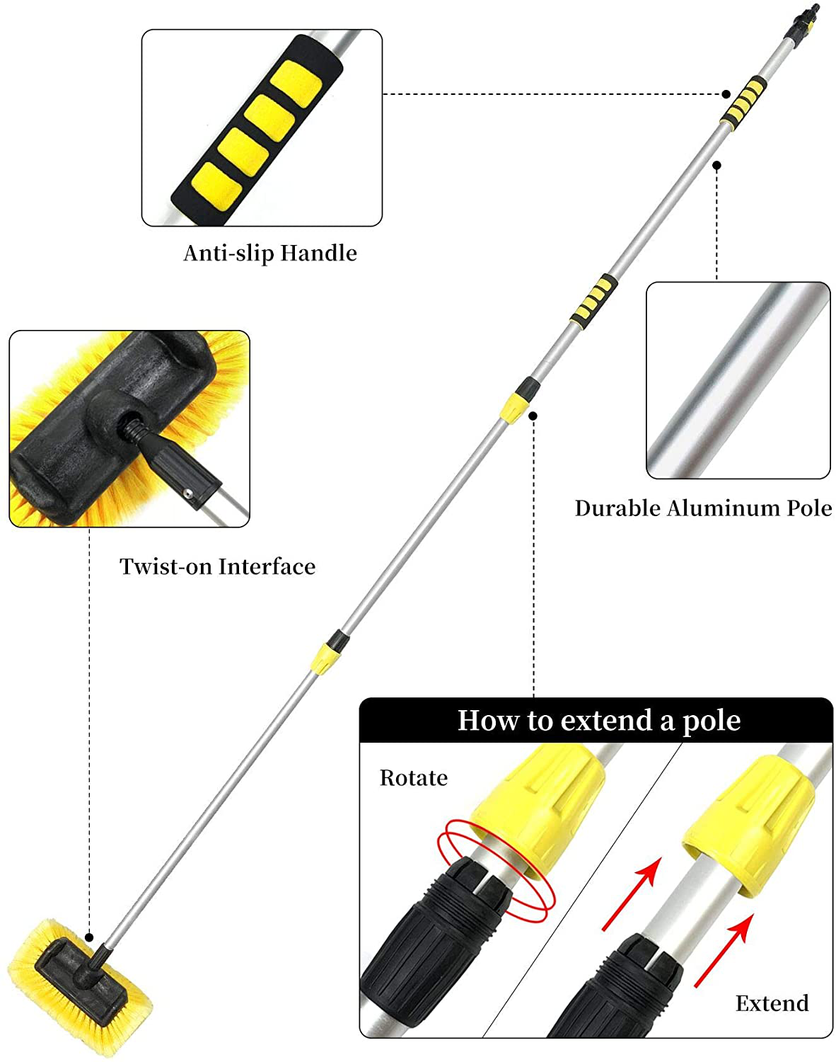 Skørter | Buyplus Car Wash Brush with Long Handle - 12 Foot Telescopic Flow Message Car Wash Brush with Hose Attachment, Soft Bristle Head for RVs, Trucks, No Scratch Dip Car Cleaning Water Brush