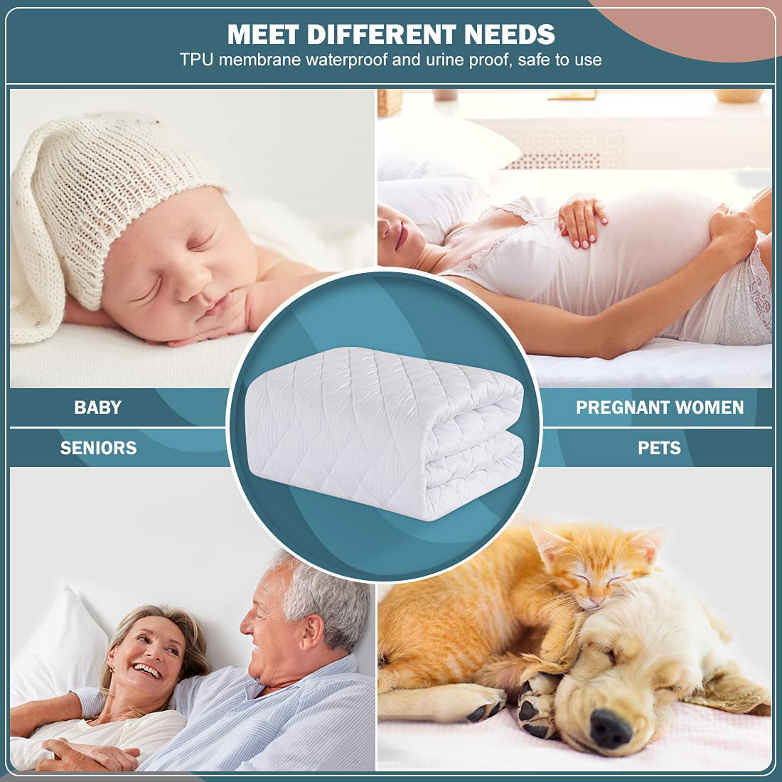 Skorter | Unilibra 100% waterproof quilted mattress protector Cal King size, 6''-25'' deep pocket mattress protector cover, breathable, hollow cotton alternative filled mattress topper