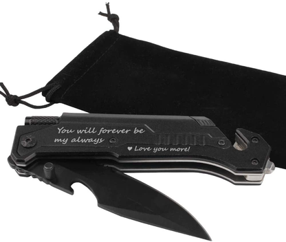Skorter | Spouse birthday gift, pocket knife with 6 functions, LED light, fire starter, bottle opener, seat belt cutter, glass breaker, anniversary gift for men, boyfriend, Father's Day