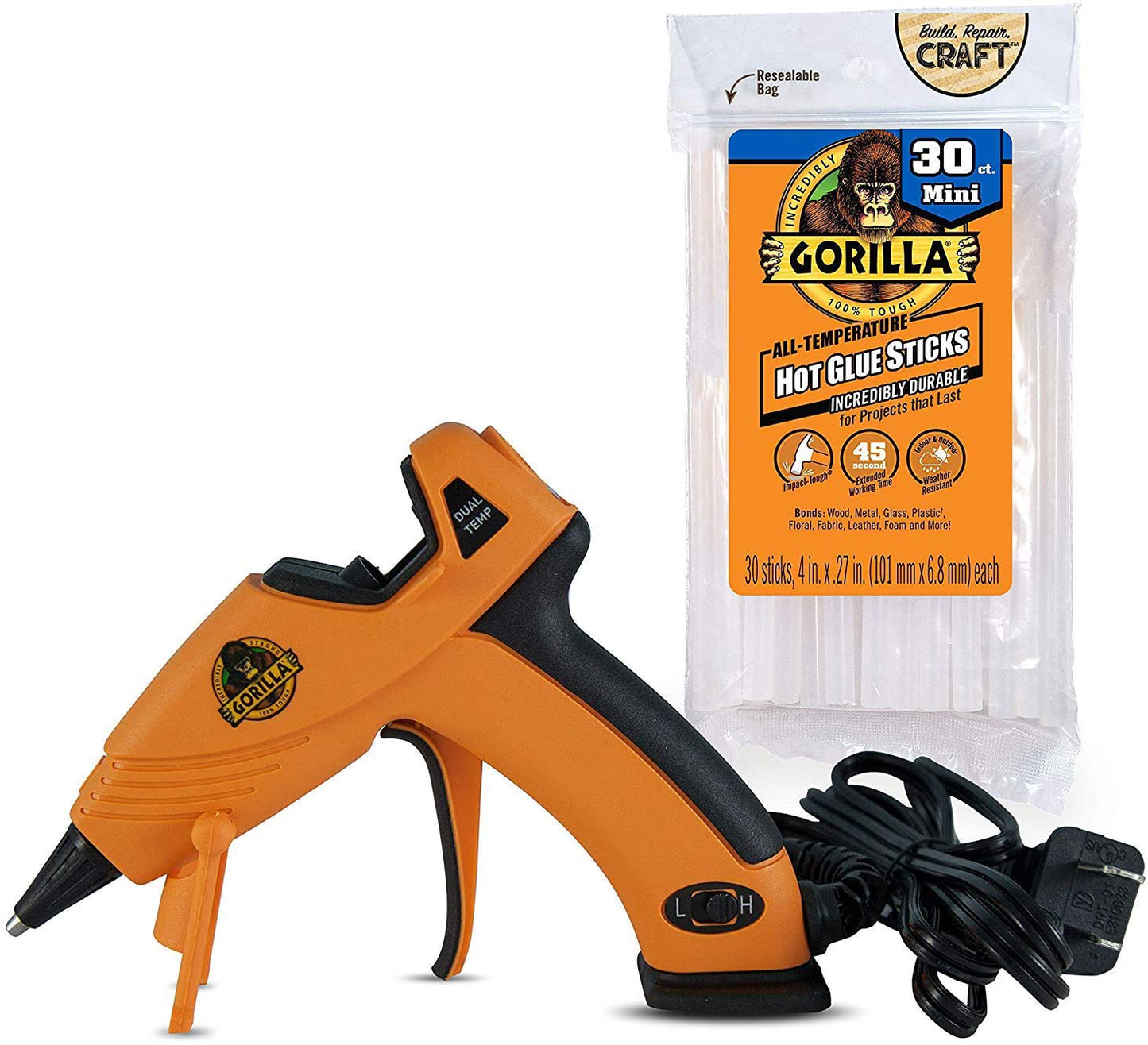 Skørter | Gorilla Dual Temp Mini Glue Gun Kit with 75 Glue Sticks, (Package of 1)