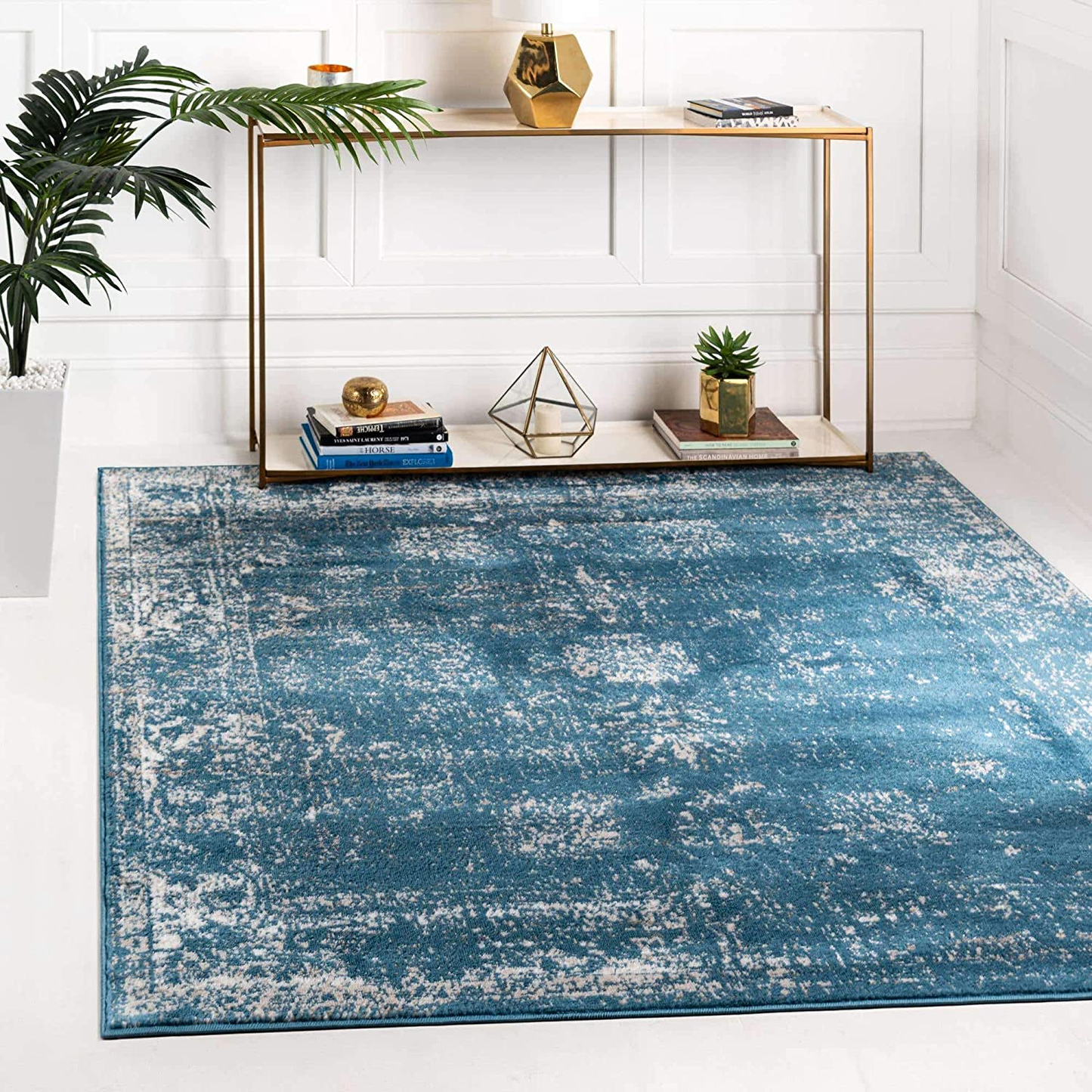 Skørter | Unique Loom Sofia Collection Area Traditional Vintage Rug, French Inspired Perfect for All Home Decor, 6' 0 x 6' 0 Square, Blue/Ivory