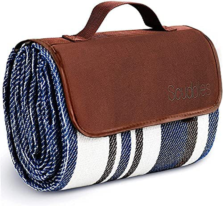 Skørter | Extra Large Picnic Blanket Double Layer for Outdoor Waterproof Practical Food Tote Our Summer Blue and White Striped for the Beach, Camping on Grass