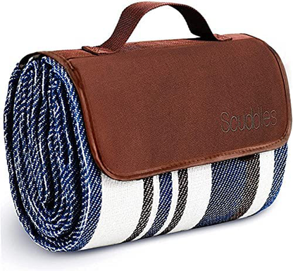 Skørter | Extra Large Picnic Blanket Double Layer for Outdoor Waterproof Practical Food Tote Our Summer Blue and White Striped for the Beach, Camping on Grass