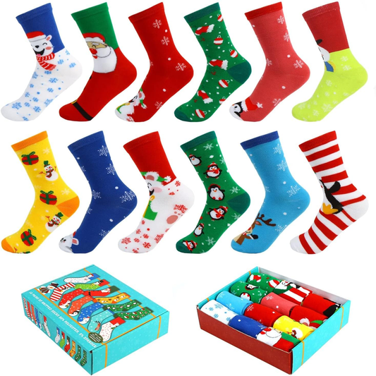 Skorter | 12 Pair Christmas Socks Winter Fun Unisex Gift Socks for Family