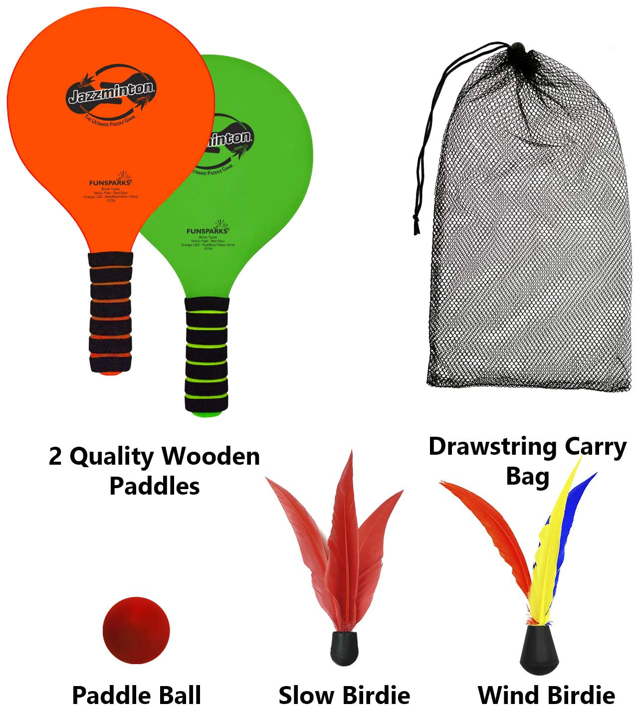 Skørter | Funsparks Paddle Ball Game Jazzminton Beach for Family and Friends – 2 Paddles, 2 Birdies, 1 Ball and Carry Bag – Wind Birdie Included for Windy Days – Racket Game for All Ages