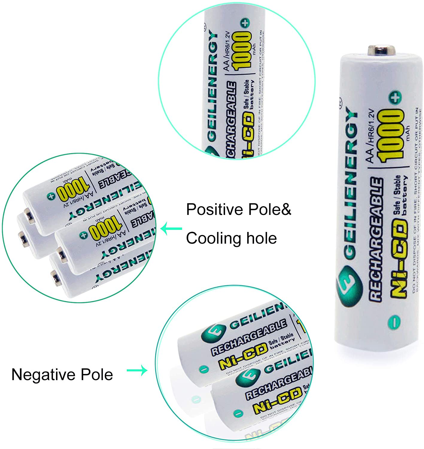 Skorter | GEILIENERGY Solar Light AA Ni-CD 1000mAh Rechargeable Batteries, AA Rechargeable Batteries for Solar Lights (Pack of 12)