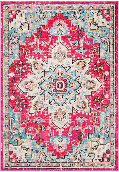 Skørter | Safavieh Madison Collection MAD473A Boho Chic Medallion Distressed Non-Shedding Stain Resistant Living Room Bedroom Accent Rug, 2'2" x 4', Fuchsia / Blue