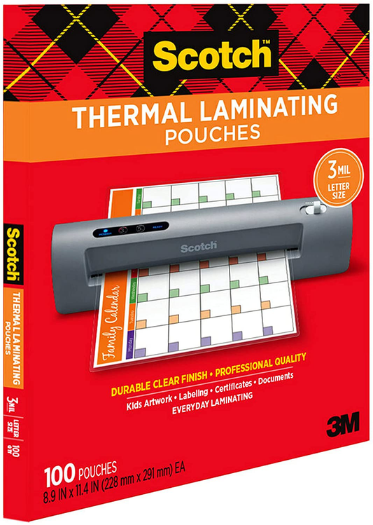 Skorter | 100 Pack Scotch Thermal Laminating Pouches, 8.9 X 11.4 Inches, Letter Size Sheets