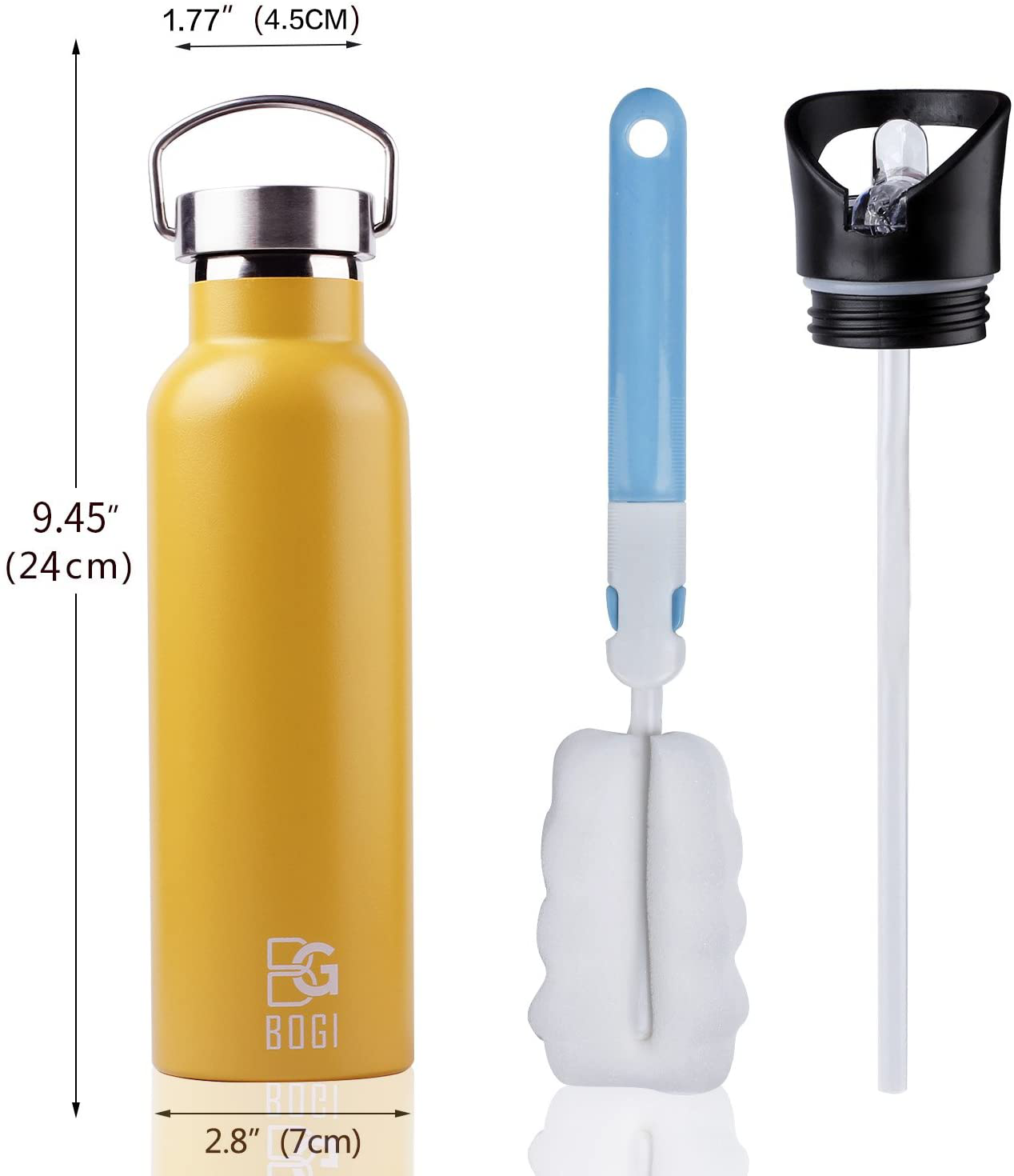 Skorter | BOGI 20oz Double-walled vacuum insulated stainless steel water bottle - Scratch resistant & eco-friendly for outdoor sports yoga camping + straw flip-cap, 2 straws & cleaning brush