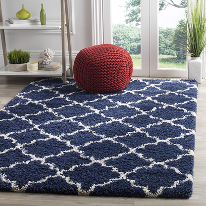 Skørter | SAFAVIEH Hudson Shag Collection SGH282C Moroccan Trellis Non-Shedding Living Room Bedroom Dining Room Entry Plush 2-inch Thickness Area Rug, 3' x 5', Navy / Ivory