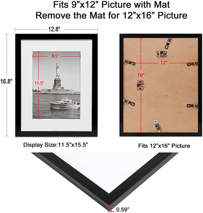 Skørter | ENJOYBASICS 12x16 Picture frame black poster frame, display photos 9x12 with mat or 12x16 without mat, wall gallery photo frames, 2 pack