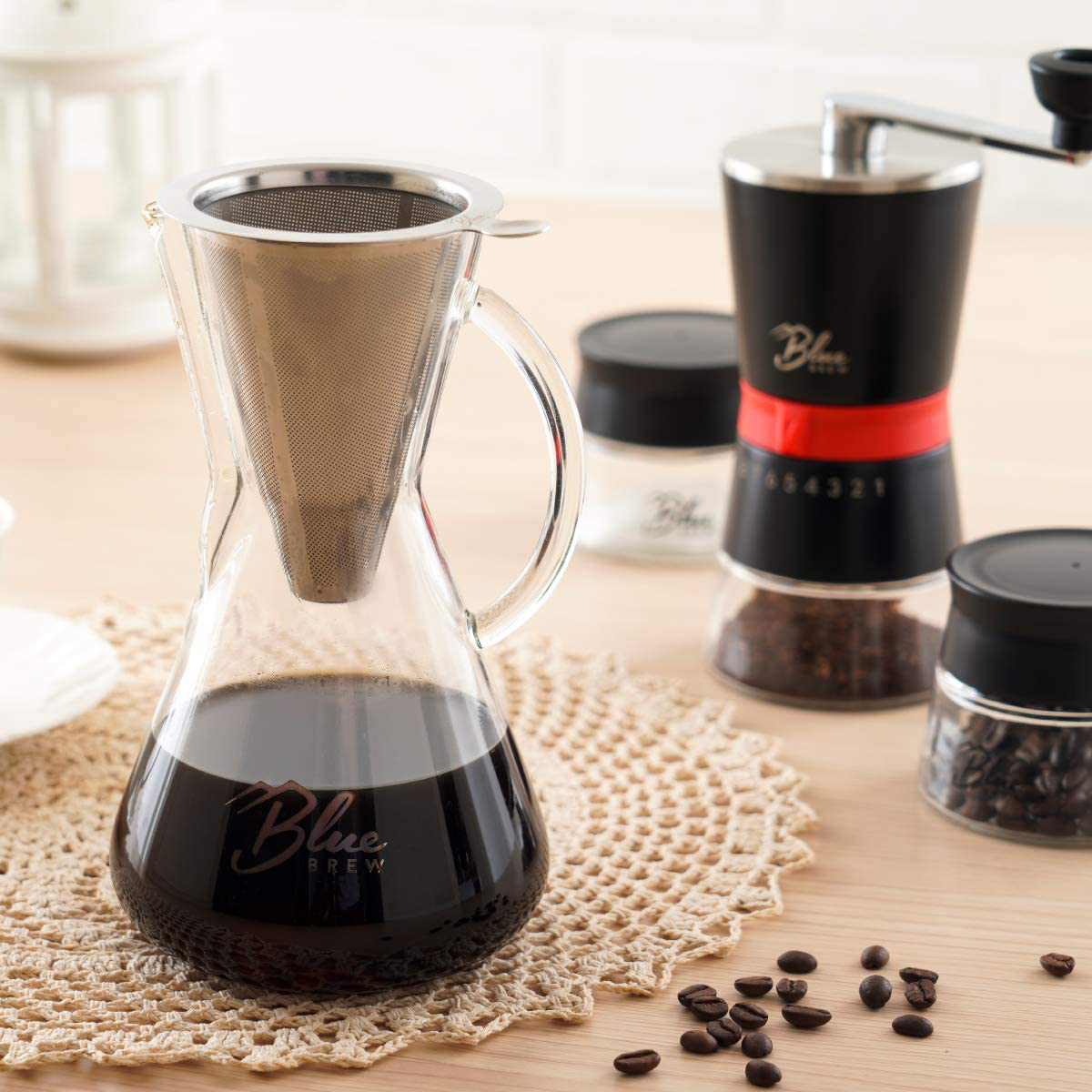 Skorter | Blue Brew BB1011 Pour Over Brewer - Coffee Machine Jug with Permanent Filter - 15oz