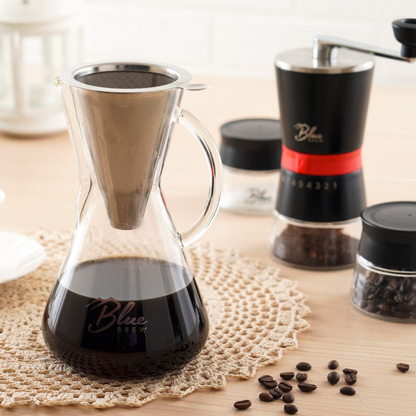 Skorter | Blue Brew BB1011 Pour Over Brewer - Coffee Machine Jug with Permanent Filter - 15oz