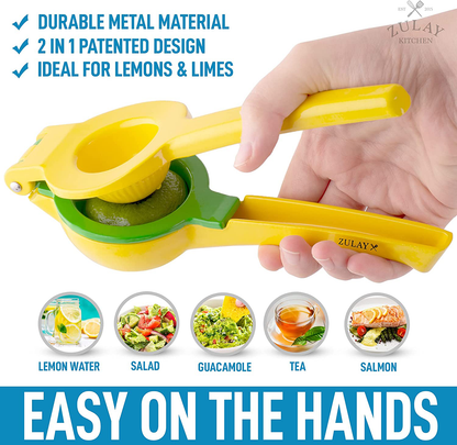Skørter | Zulay Metal 2-in-1 Lemon Lime Squeezer - Hand Press Lemon Juicer - Maximum Utilization Manual Citrus Juice Press (Light Red and Yellow)