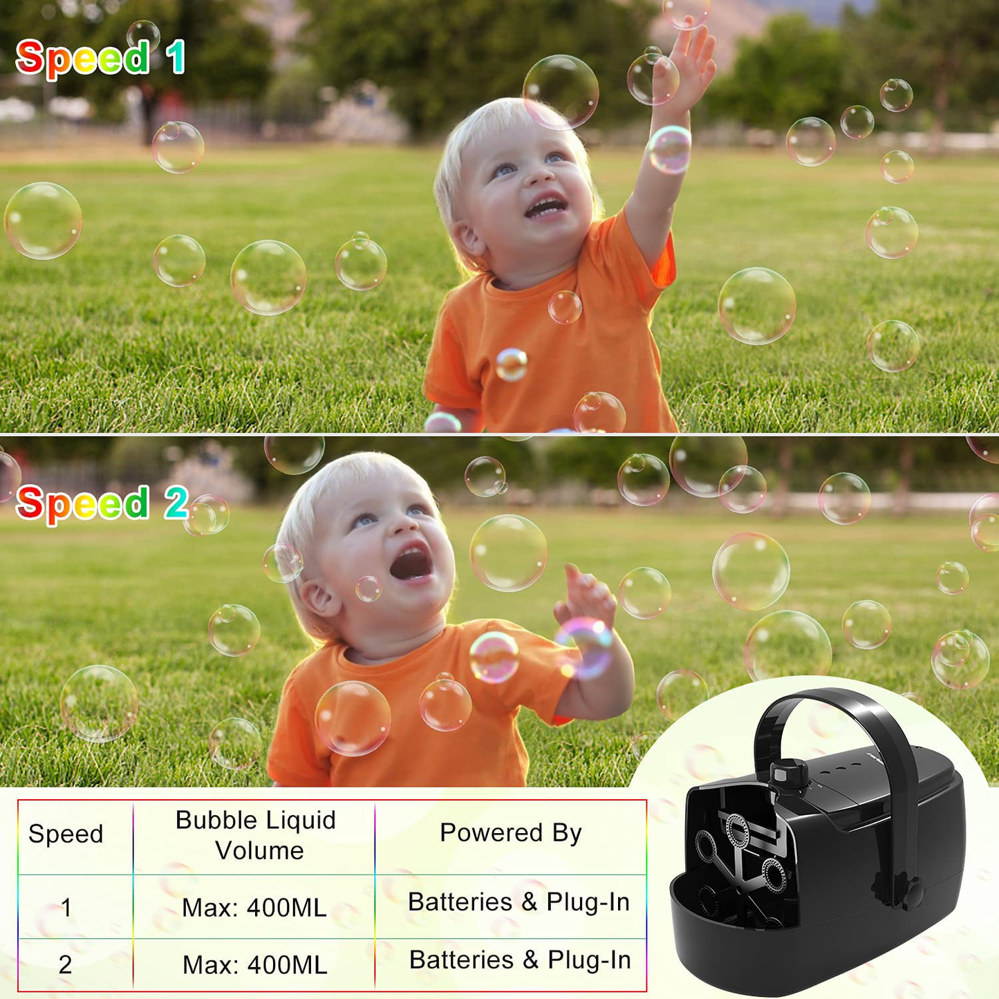 Skorter | Bubble Machine Durable Automatic Bubble Blower, 4800+ Bubbles Per Minute Bubbles for Children Toddlers Bubble Maker Powered by Plug-in or Batteries Bubble Toys for Indoor Outdoor Birthday Party