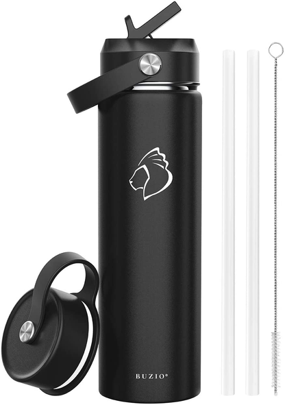 Skorter | BUZIO Insulated Water Bottle with Straw Lid and Flex Cap, 32oz, 40oz, 64oz, 87oz Modern Double Vacuum Stainless Steel Water Bottle, Cold for 48 Hours Hot for 24 Hours Easy Thermos Mug, BPA-Free